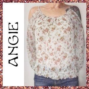 Angie Blue Pink Floral Cold Shoulder Top Small S